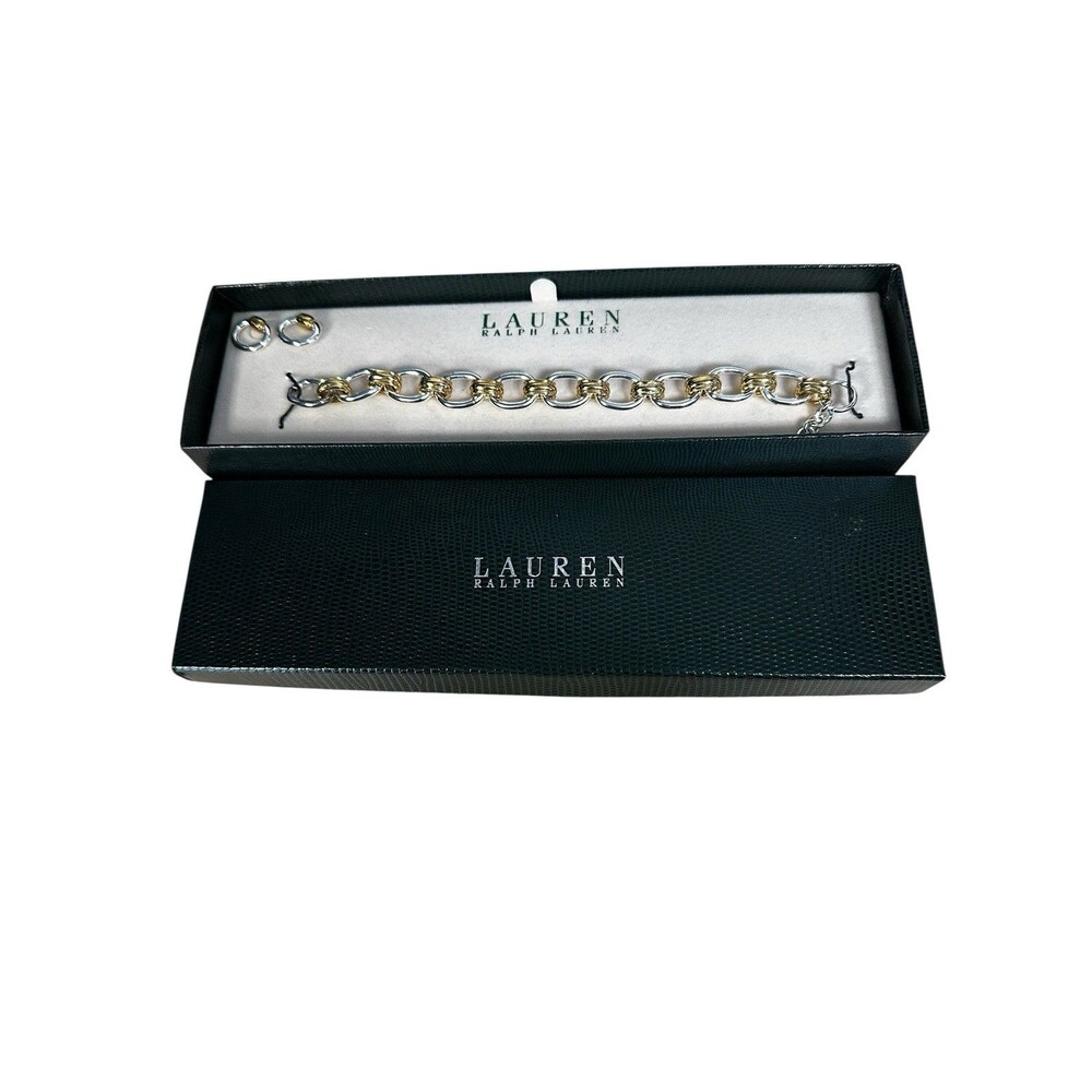 Lauren Ralph Lauren NEW Jewelry Set Bracelet & Hoop Earrings Two-Tone w/ Box
